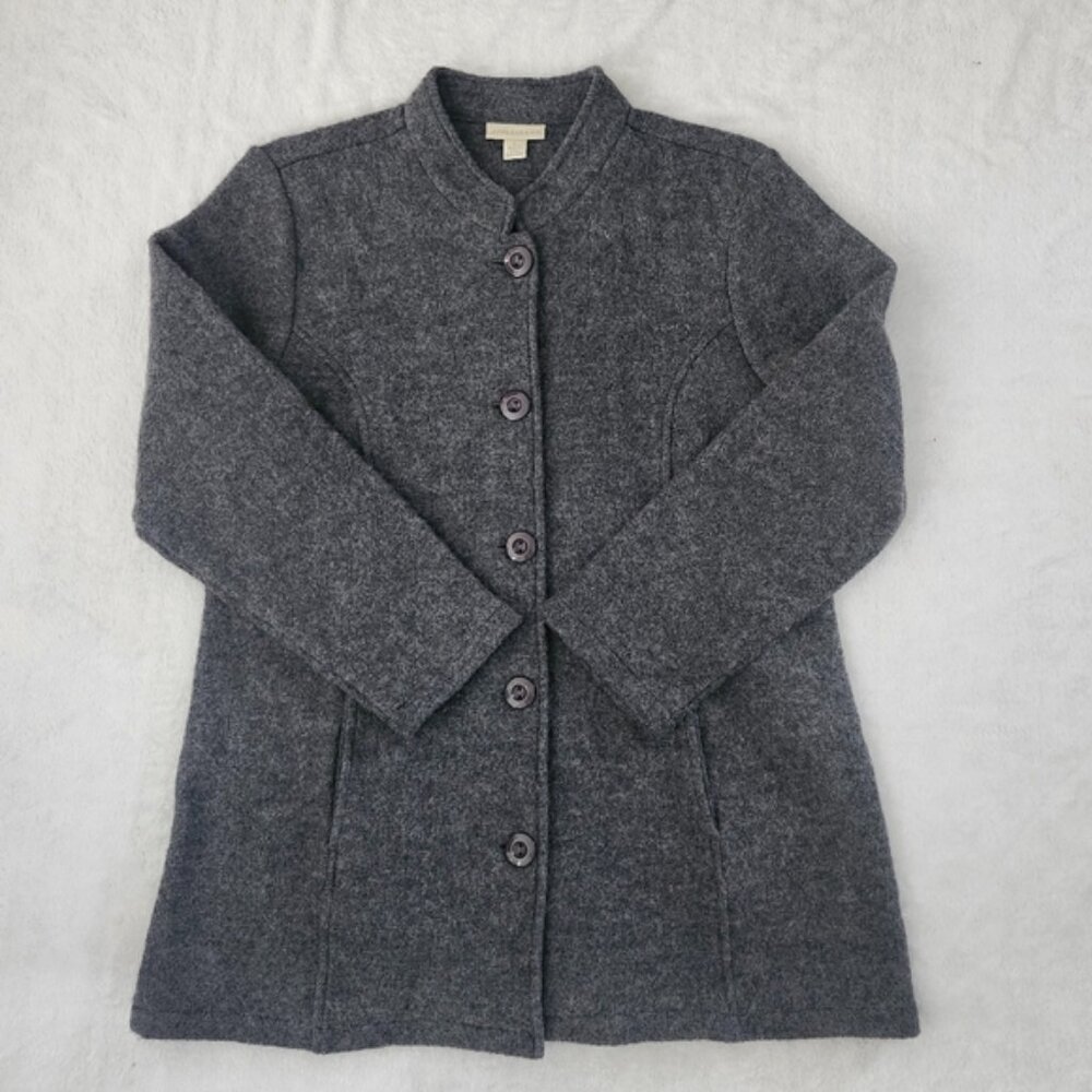 APPLESEED'S Women's Large Dark Grey 100% Wool Button Down Cardigan Cozy Warm